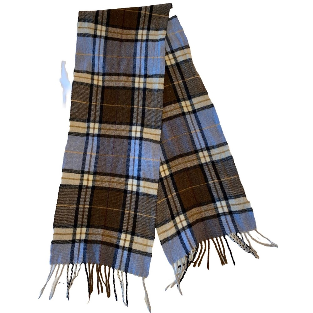 Altea Milano Scarf 100% Wool Winter Tan Plaid Fringe Italian Luxury Classic